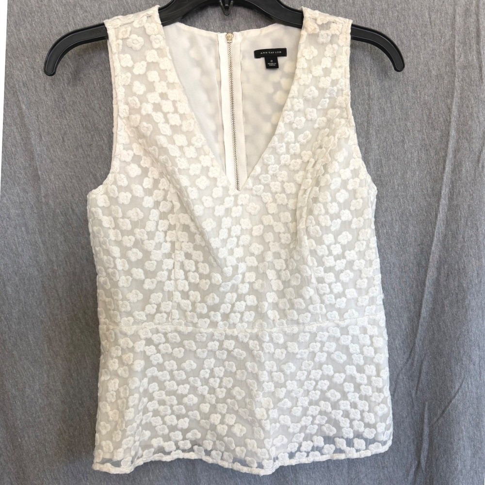 Ann Taylor Floral‎ Eyelet Peplum Coquette Office Bridal Elegant White Size2
